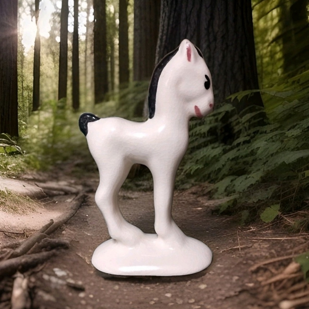 Vintage Rio Hondo California Pottery Black & White Horse Pony Figurine 5"